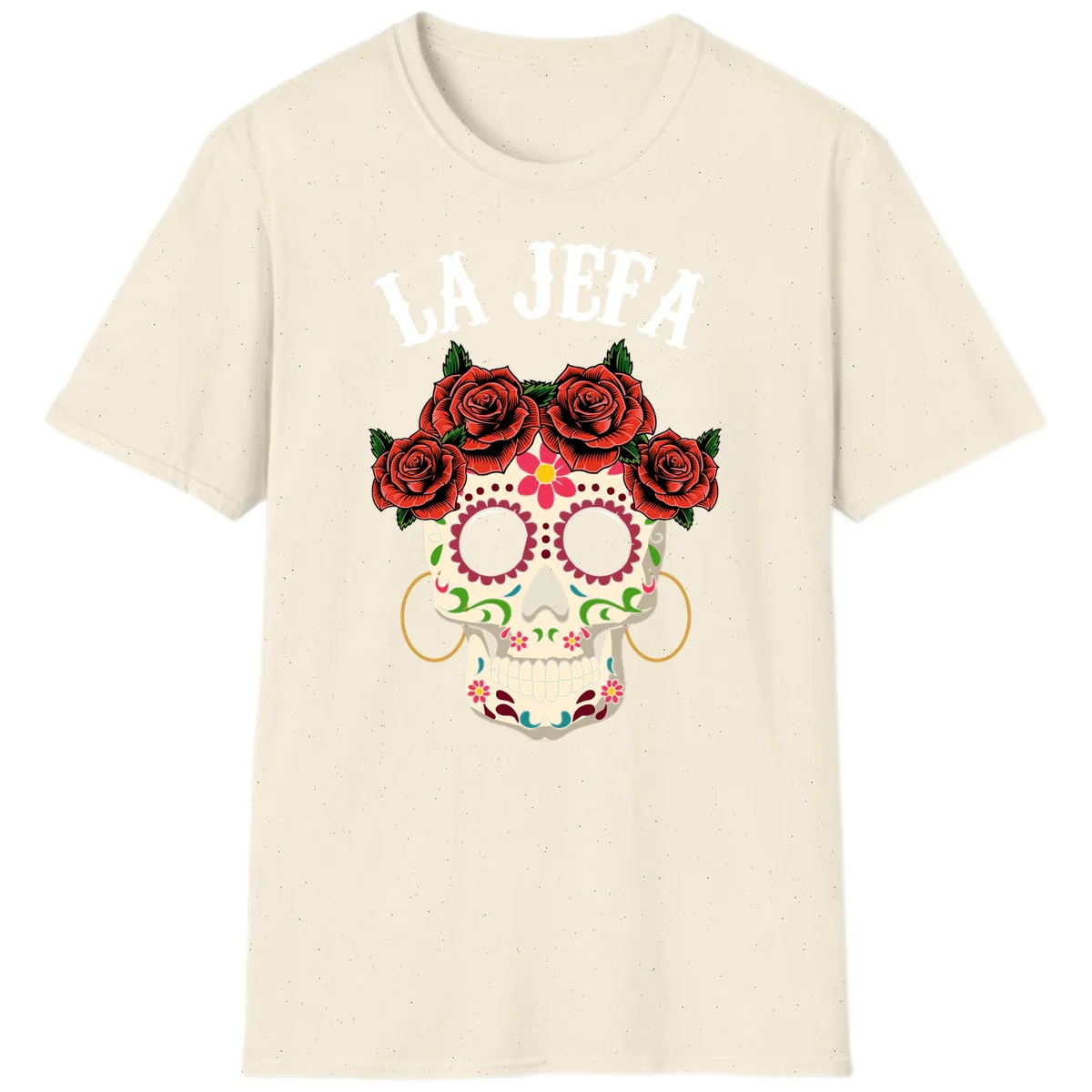 La Jefa Sugar Skull With Rose Crown T-Shirt in Natural