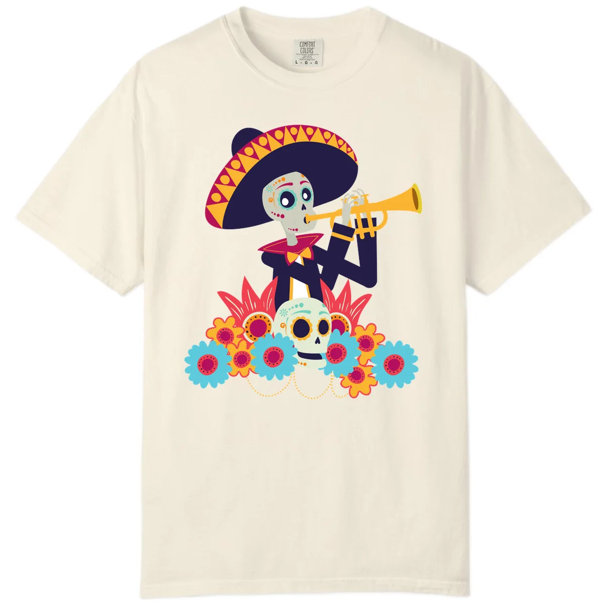Calavera Mariachi Skeleton Trumpet Player Comfort Color in Ivory