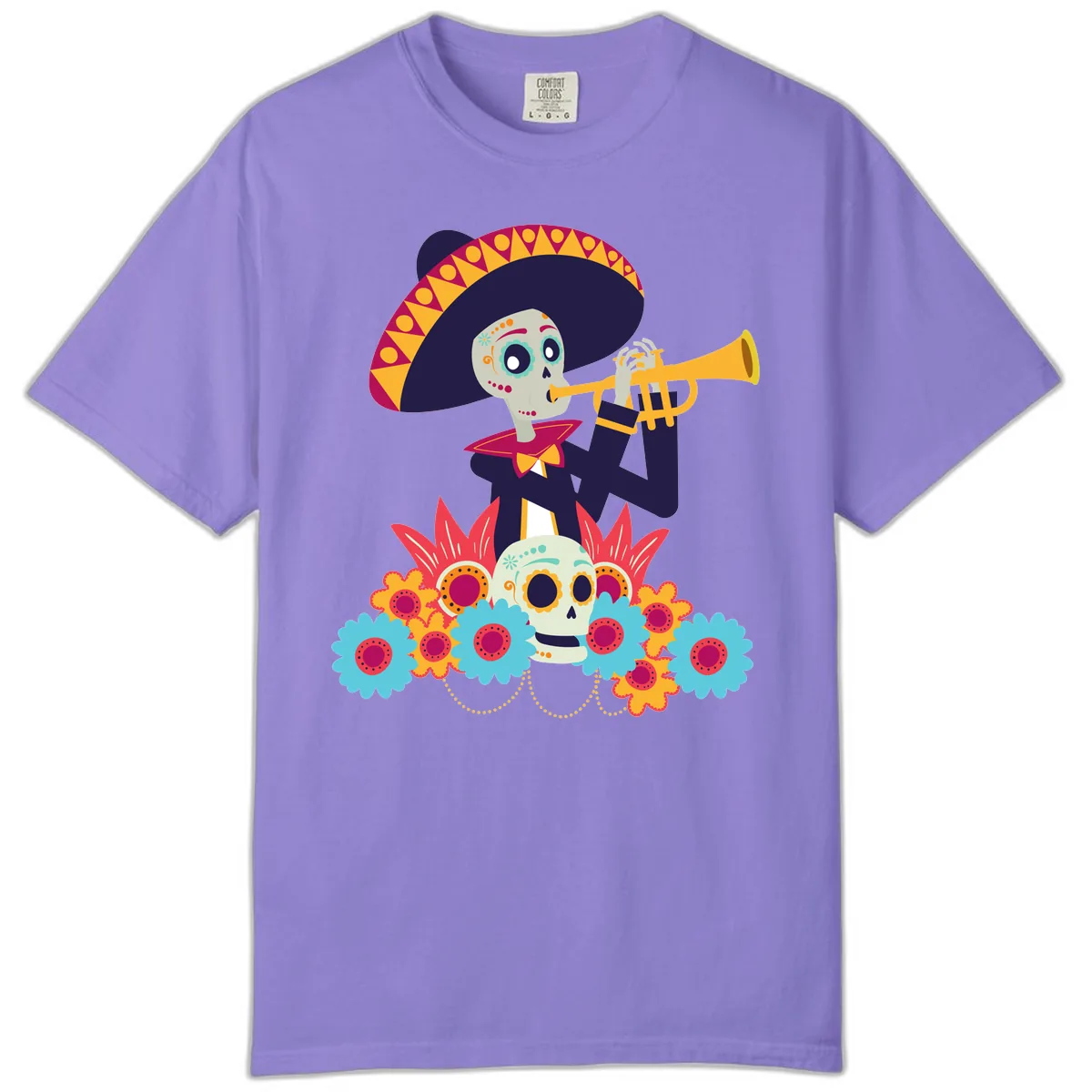 Calavera Mariachi Skeleton Trumpet Player Comfort Color in Violet