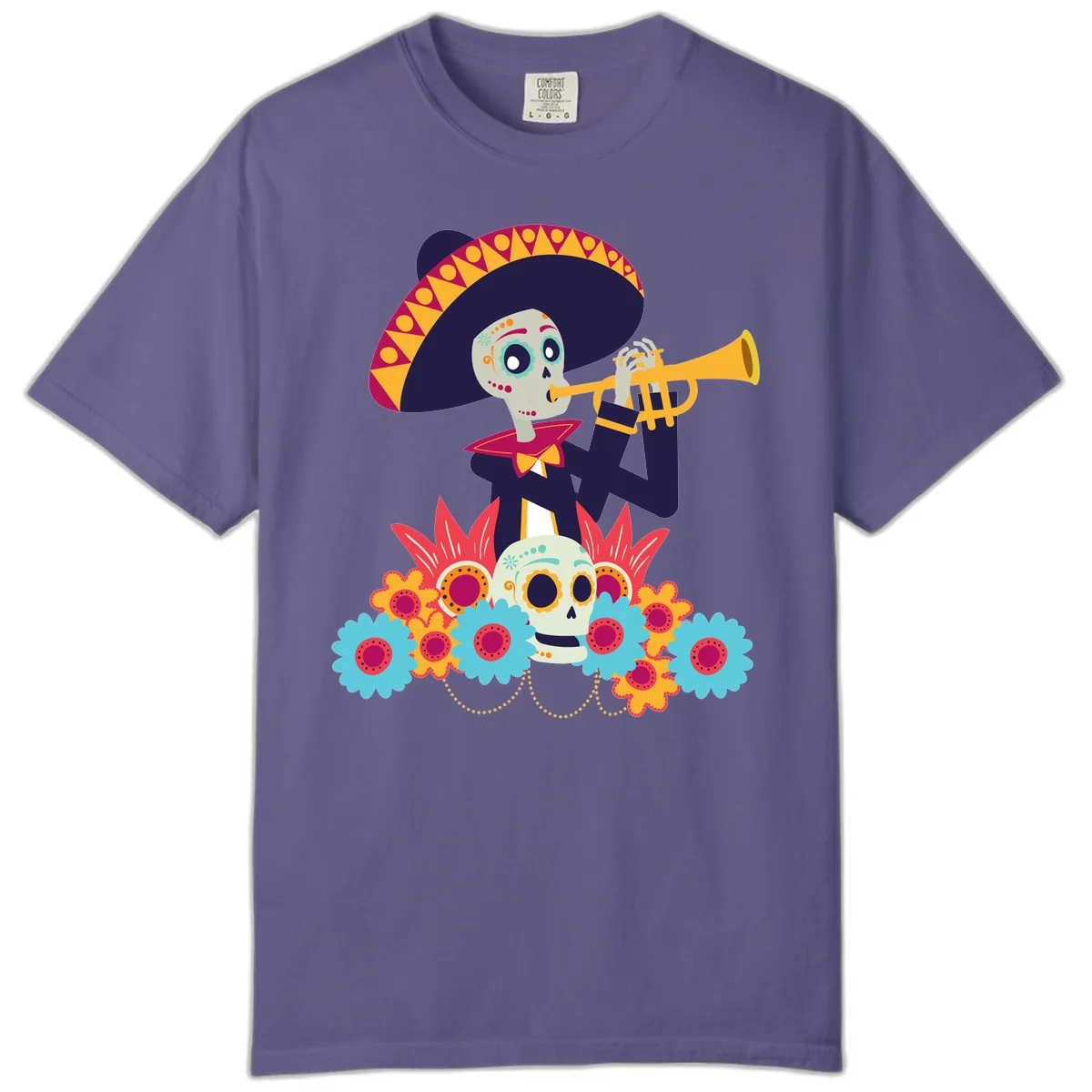 Calavera Mariachi Skeleton Trumpet Player Comfort Color in Grape