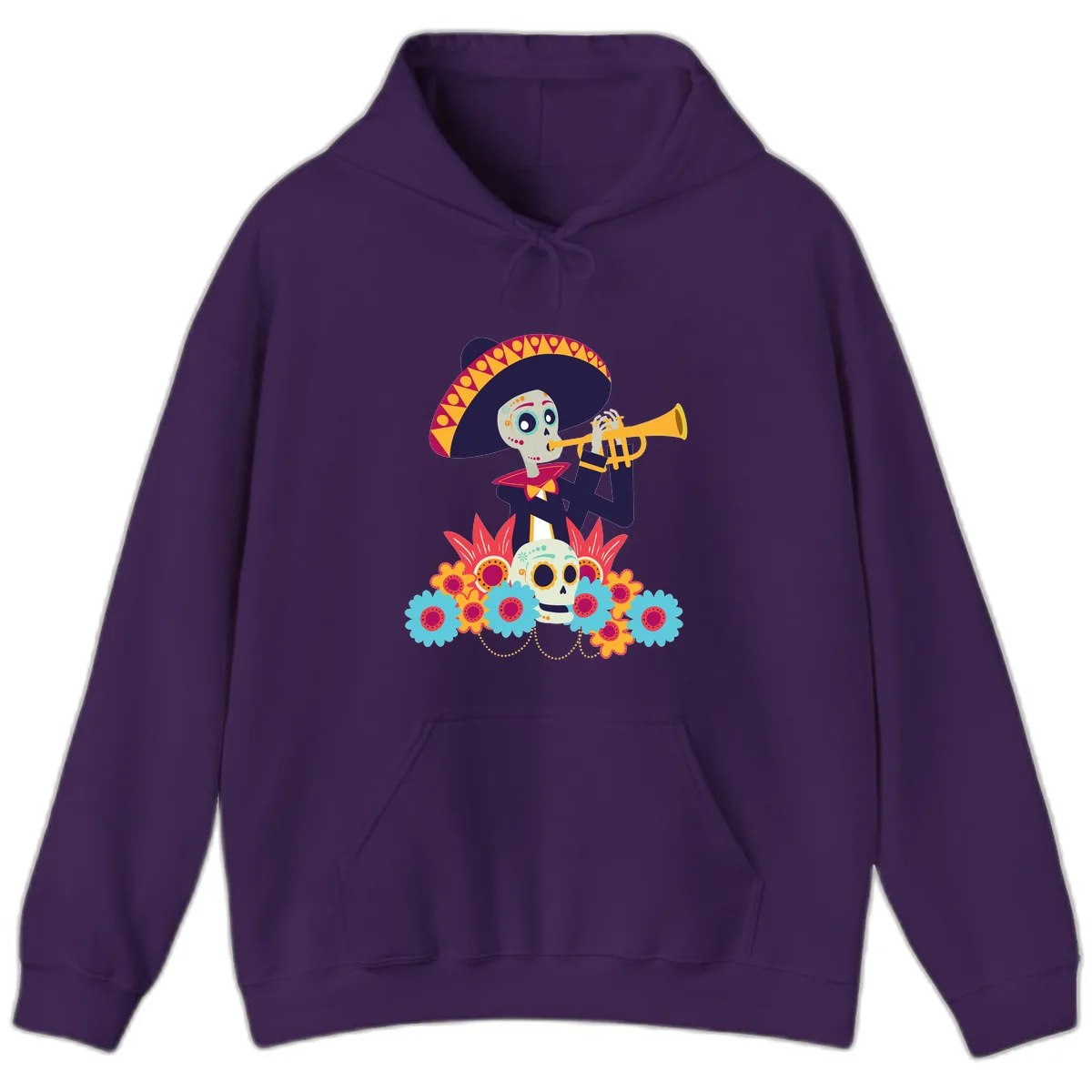 Calavera Mariachi Skeleton Trumpet Player Hoodie in Purple