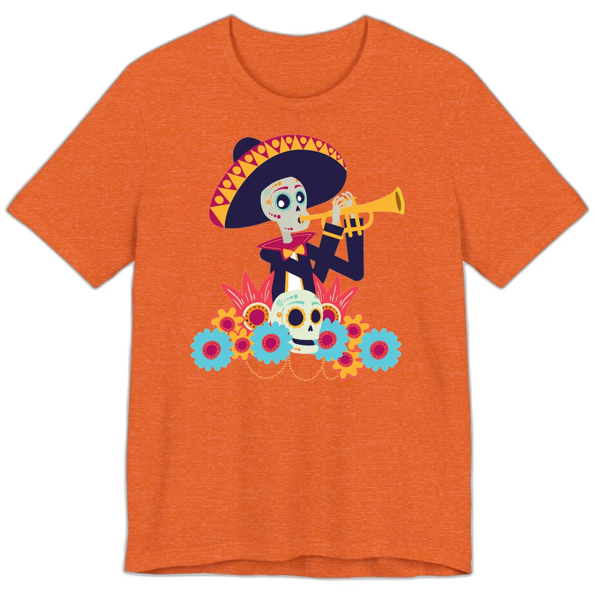 Calavera Mariachi Skeleton Trumpet Player Premium T-Shirt in Heather Orange