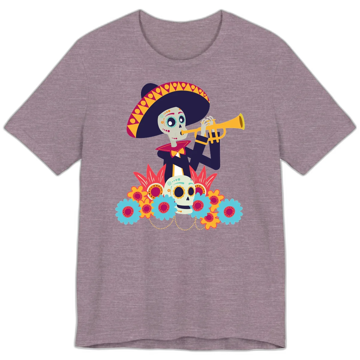 Calavera Mariachi Skeleton Trumpet Player Premium T-Shirt in Heather Purple