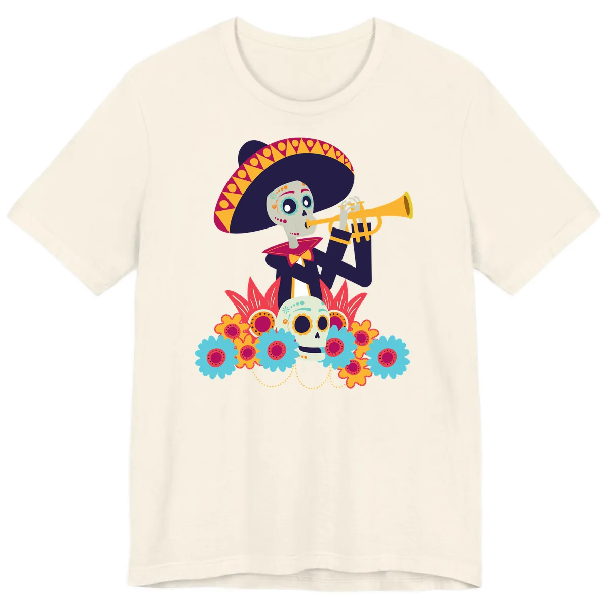 Calavera Mariachi Skeleton Trumpet Player Premium T-Shirt in Natural