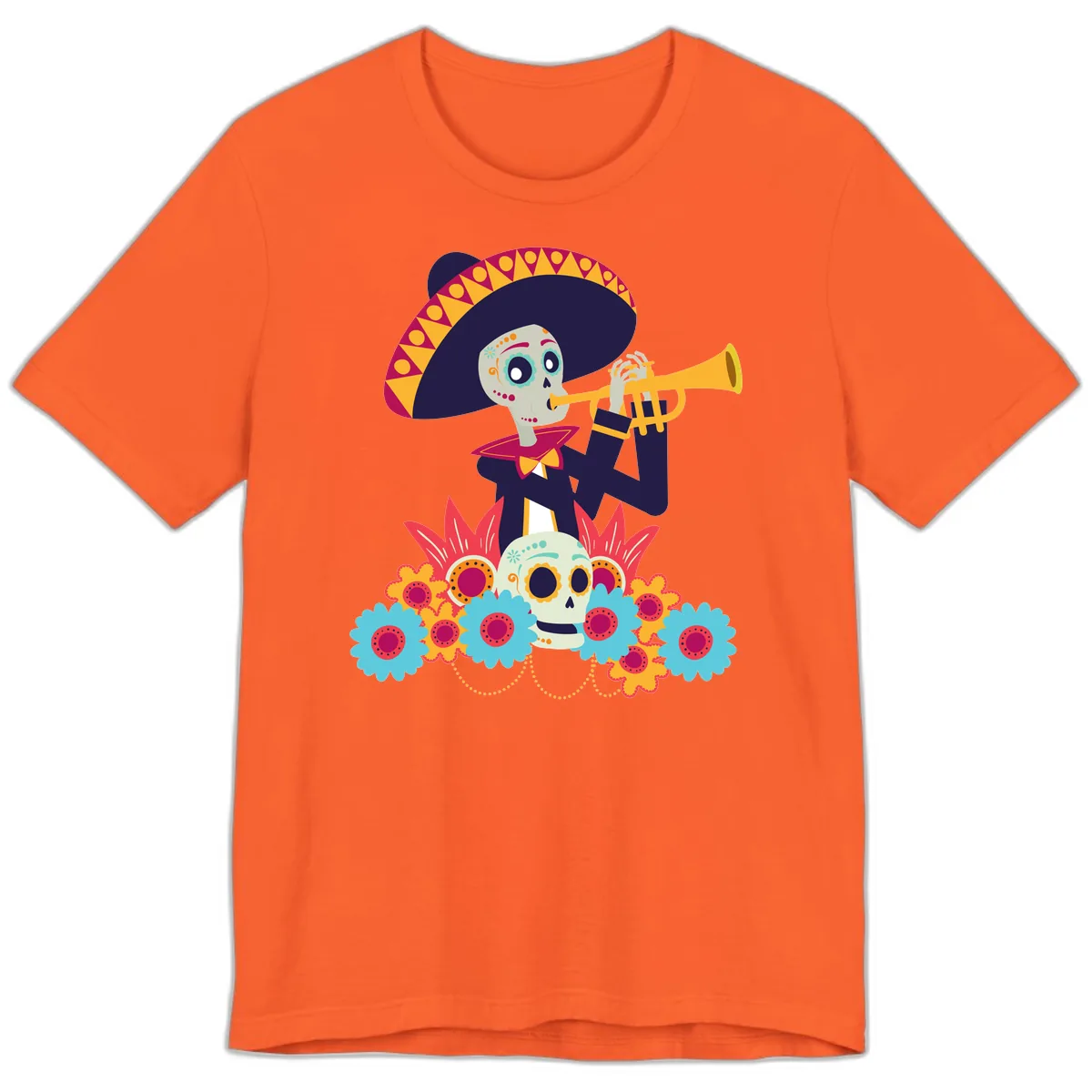 Calavera Mariachi Skeleton Trumpet Player Premium T-Shirt in Orange