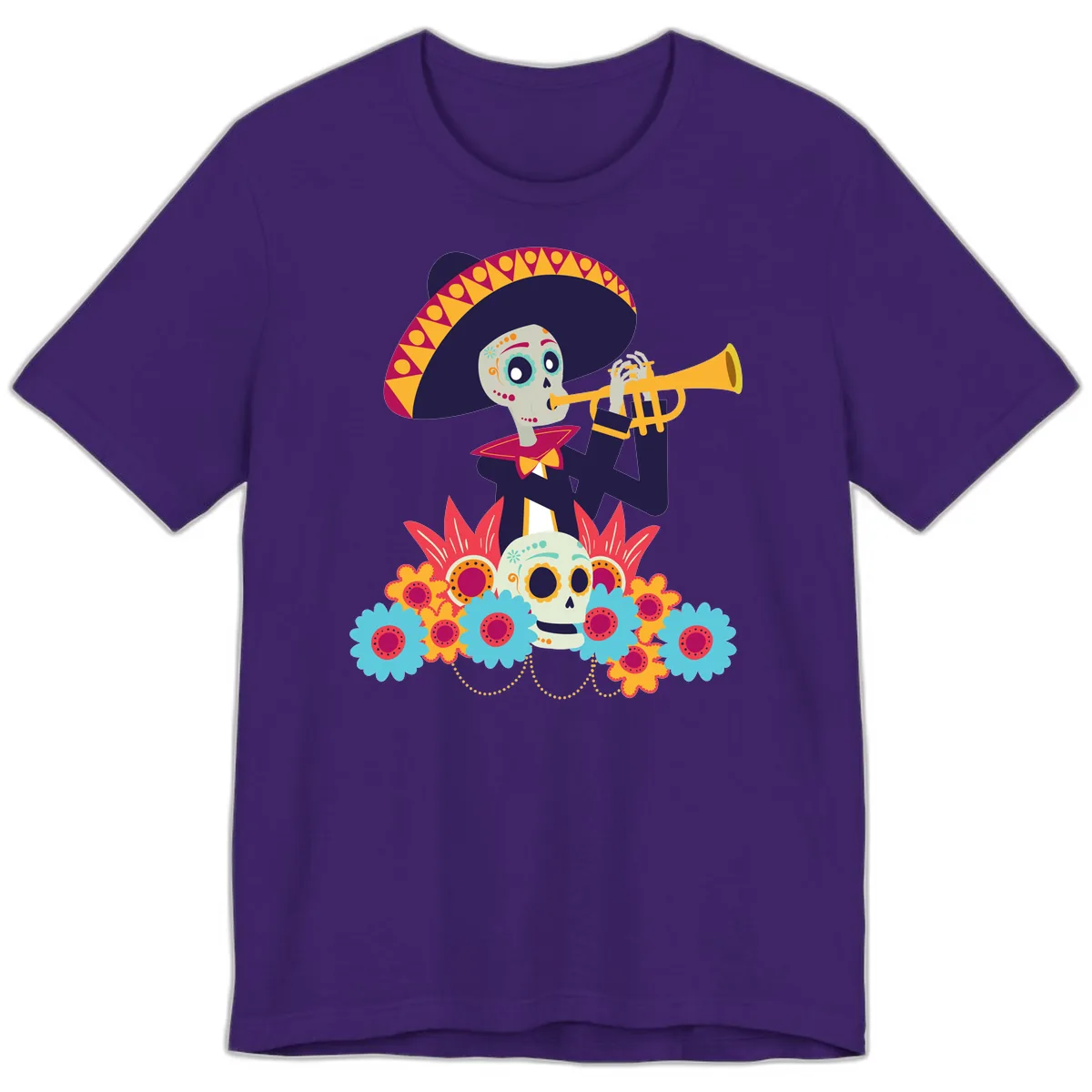 Calavera Mariachi Skeleton Trumpet Player Premium T-Shirt in Team Purple