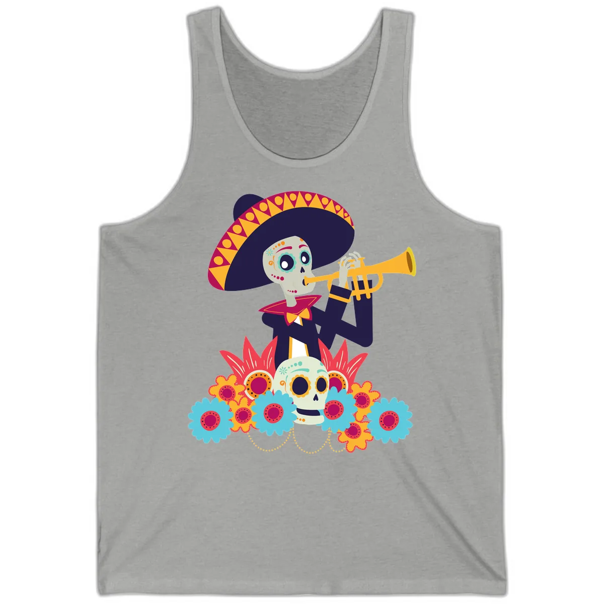Calavera Mariachi Skeleton Trumpet Player Tank in Athletic Heather