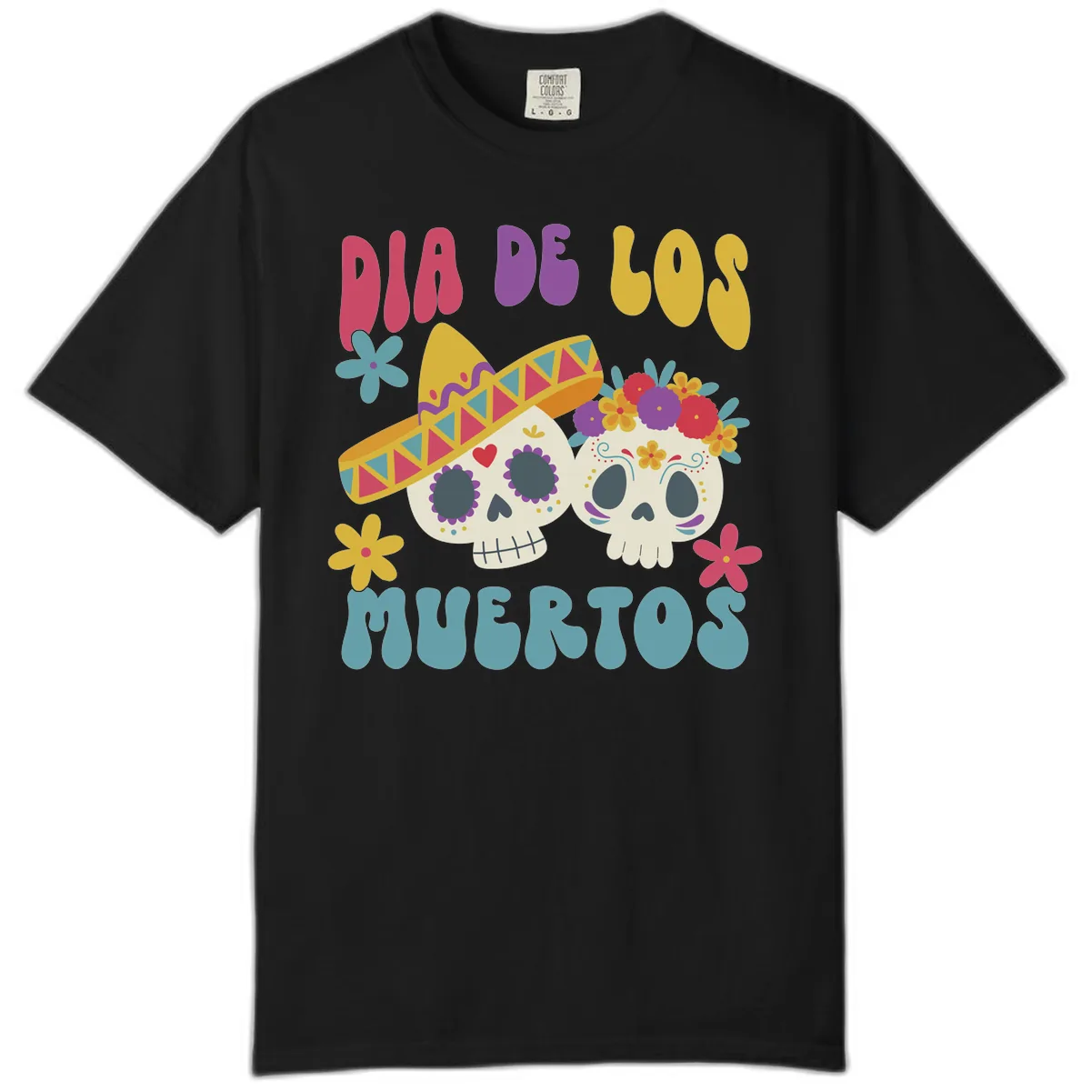 Vibrant Dia De Los Muertos Sugar Skulls Comfort Color in Black