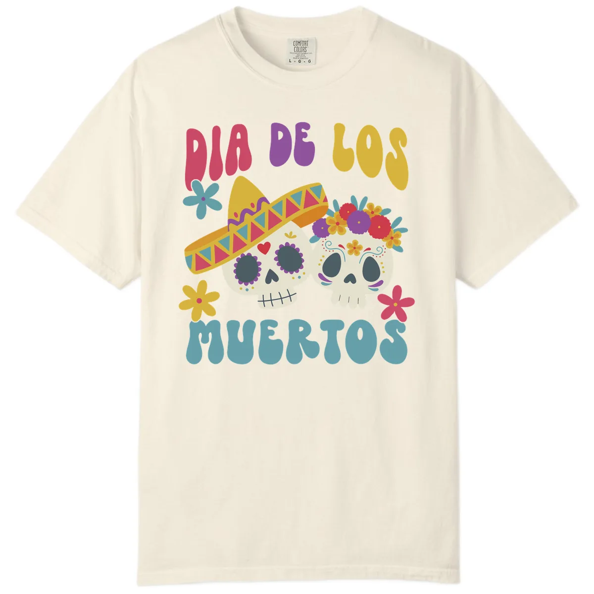 Vibrant Dia De Los Muertos Sugar Skulls Comfort Color in Ivory