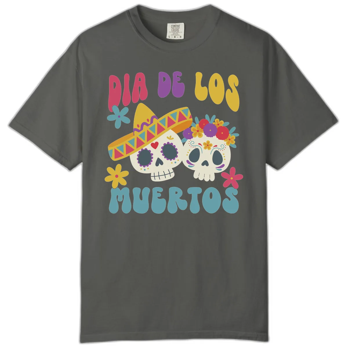 Vibrant Dia De Los Muertos Sugar Skulls Comfort Color in Pepper