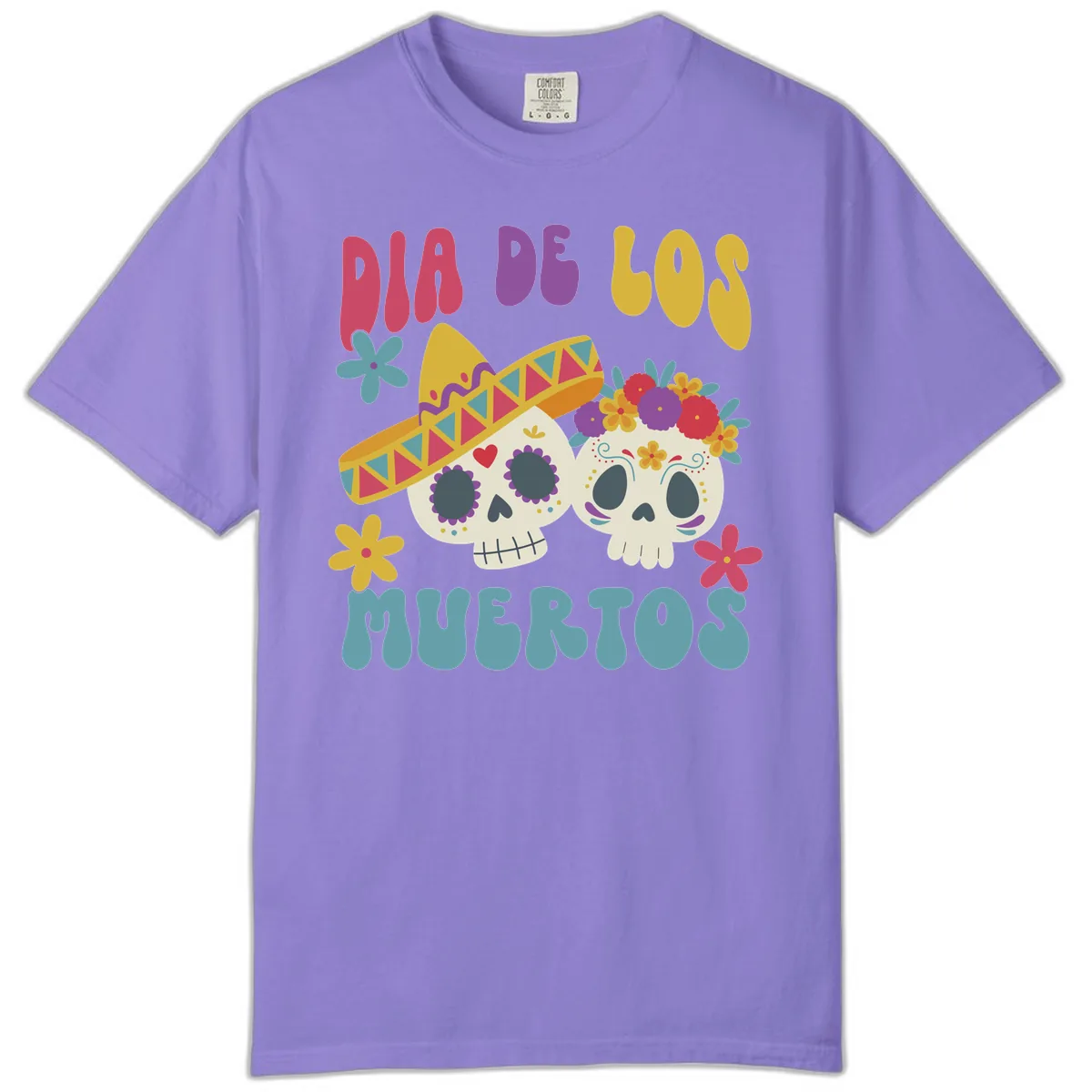 Vibrant Dia De Los Muertos Sugar Skulls Comfort Color in Violet
