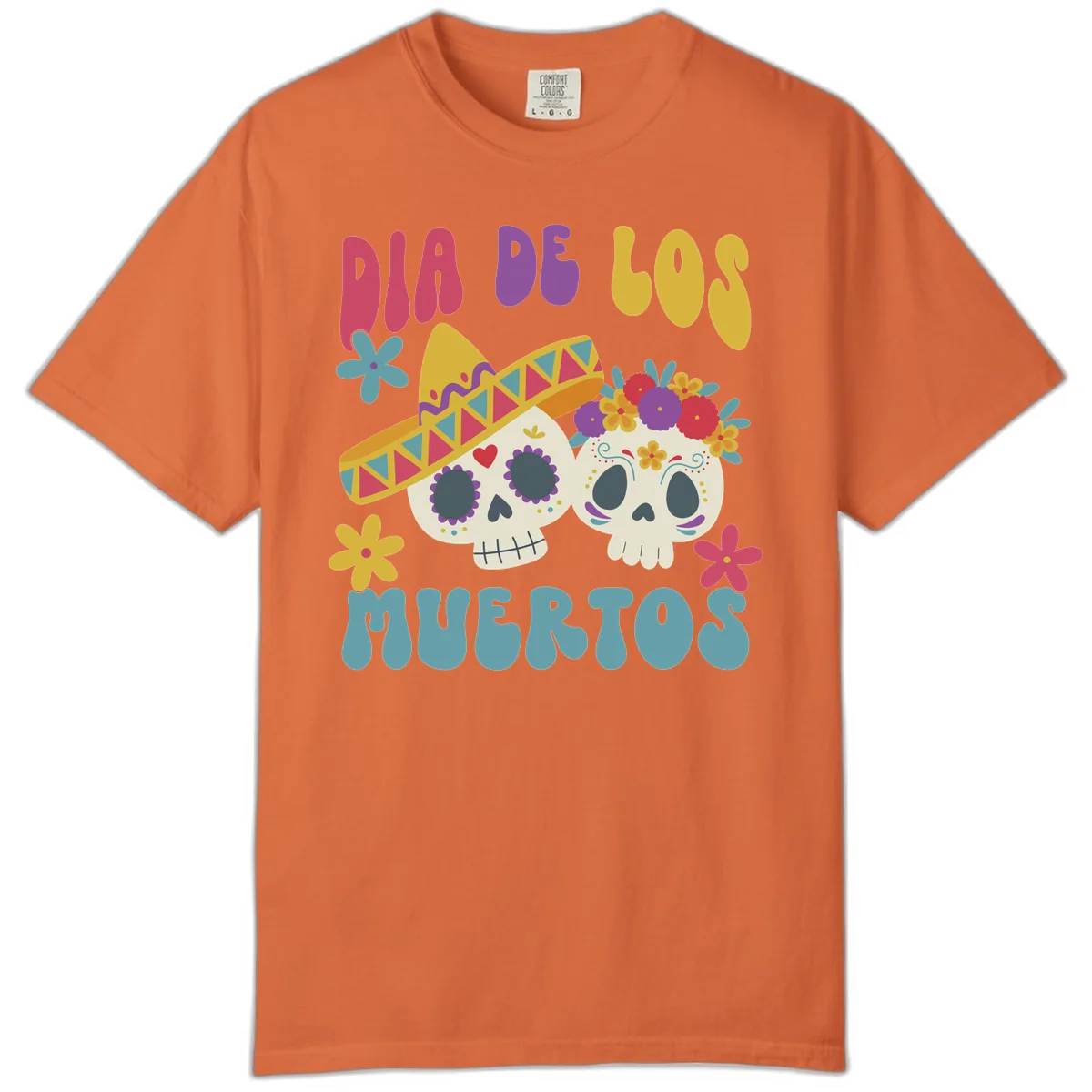 Vibrant Dia De Los Muertos Sugar Skulls Comfort Color in Burnt Orange