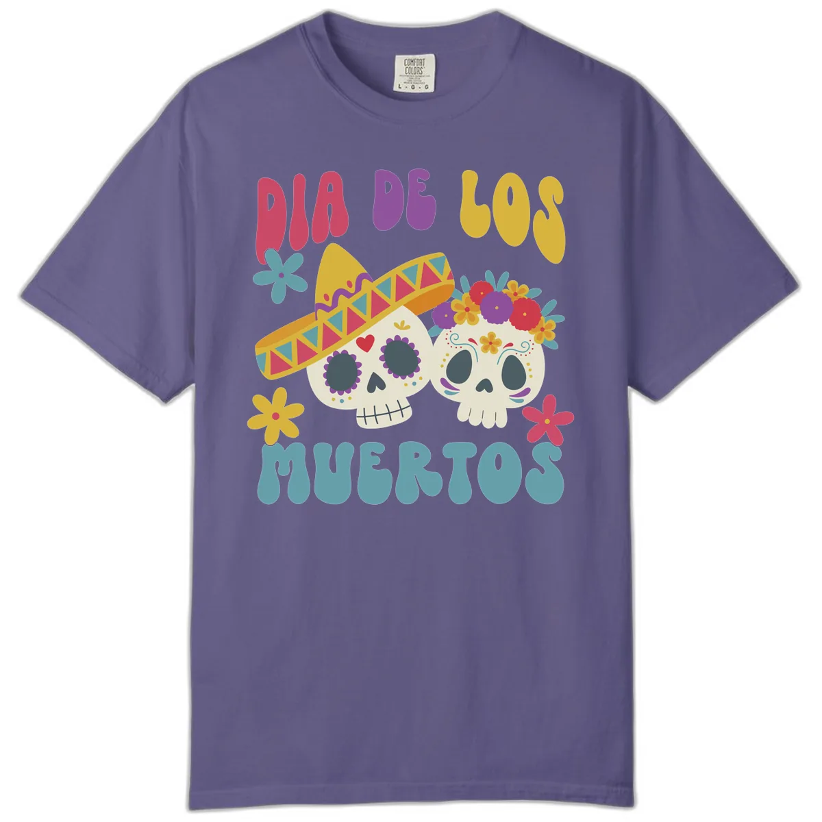 Vibrant Dia De Los Muertos Sugar Skulls Comfort Color in Grape