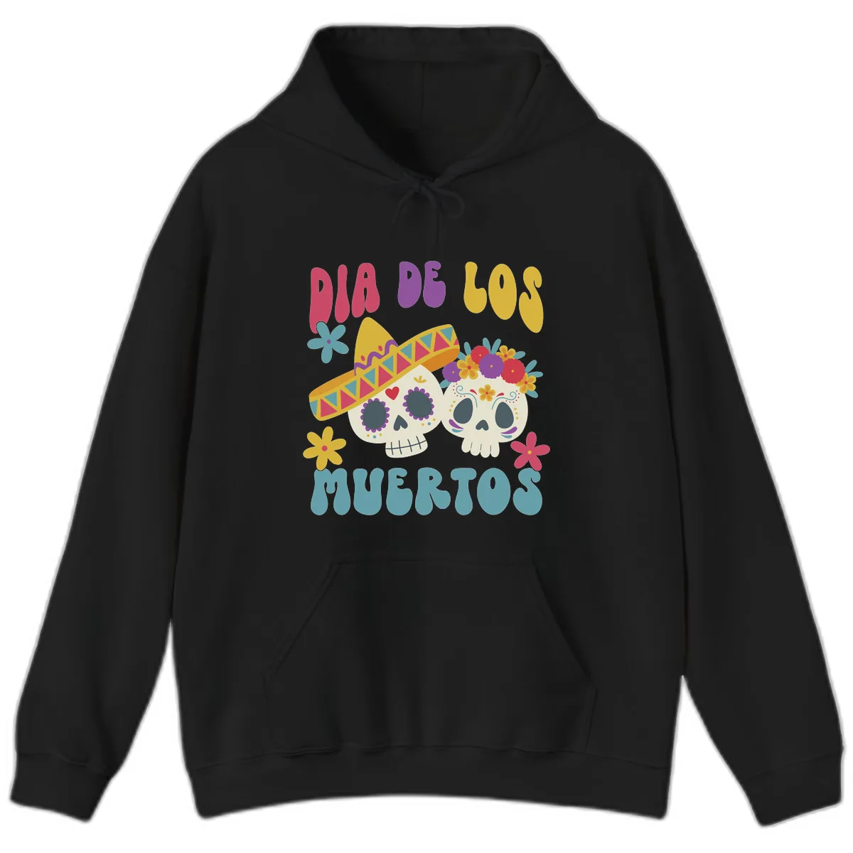 Vibrant Dia De Los Muertos Sugar Skulls Hoodie in Black