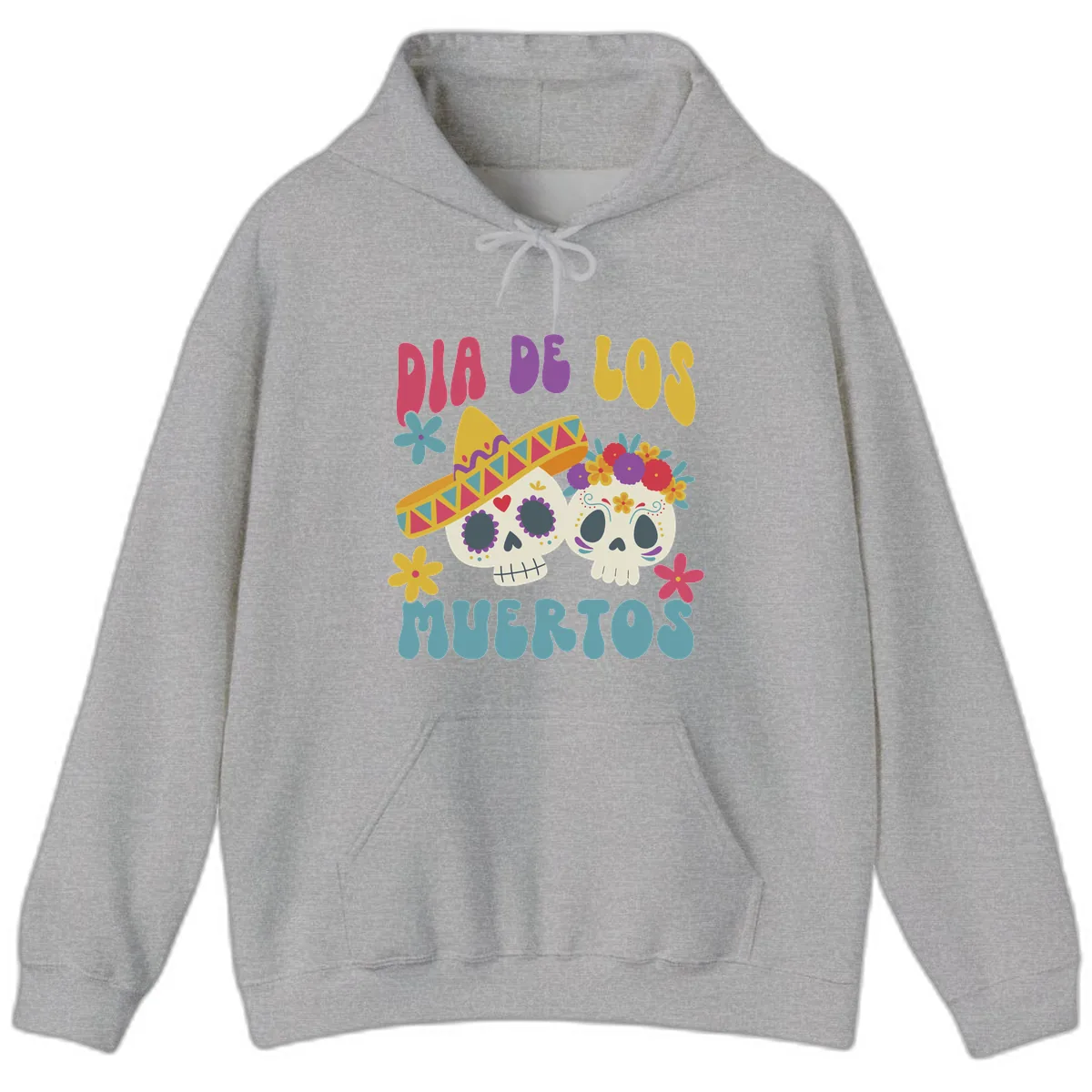 Vibrant Dia De Los Muertos Sugar Skulls Hoodie in Sport Grey