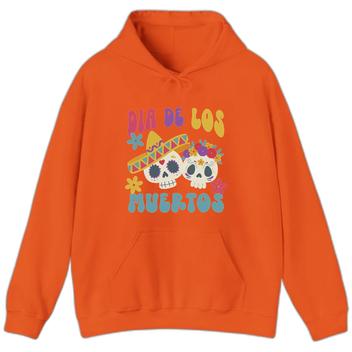 Vibrant Dia De Los Muertos Sugar Skulls Hoodie in Orange