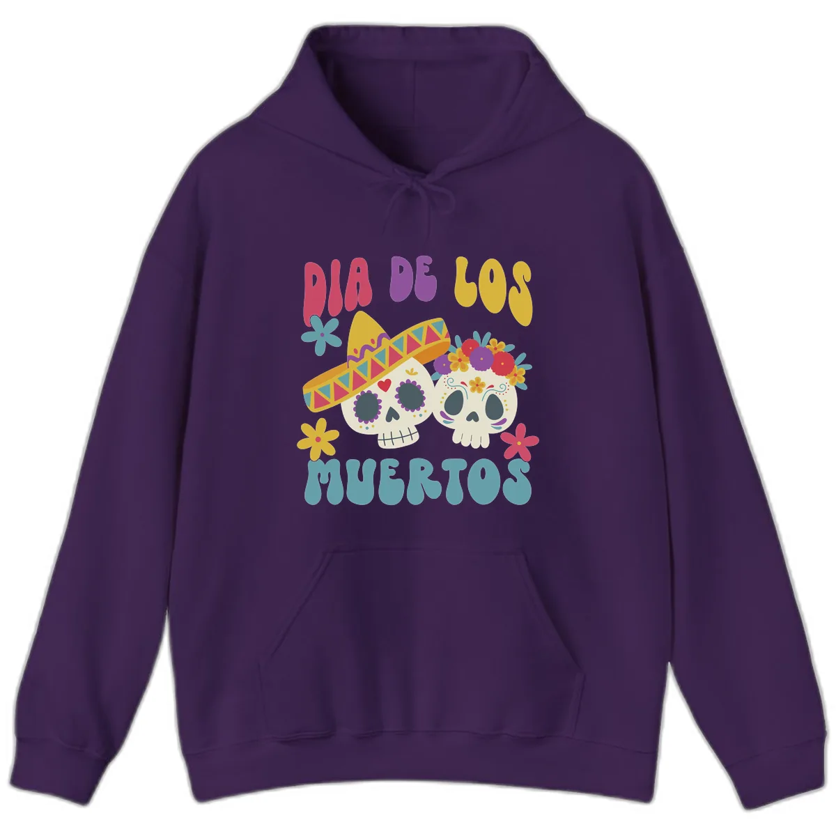 Vibrant Dia De Los Muertos Sugar Skulls Hoodie in Purple
