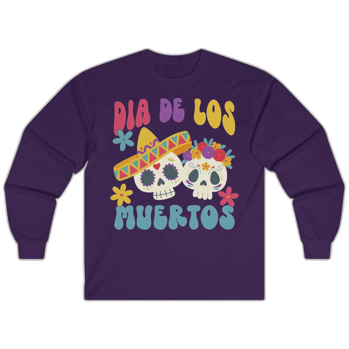 Vibrant Dia De Los Muertos Sugar Skulls Long Sleeve in Purple