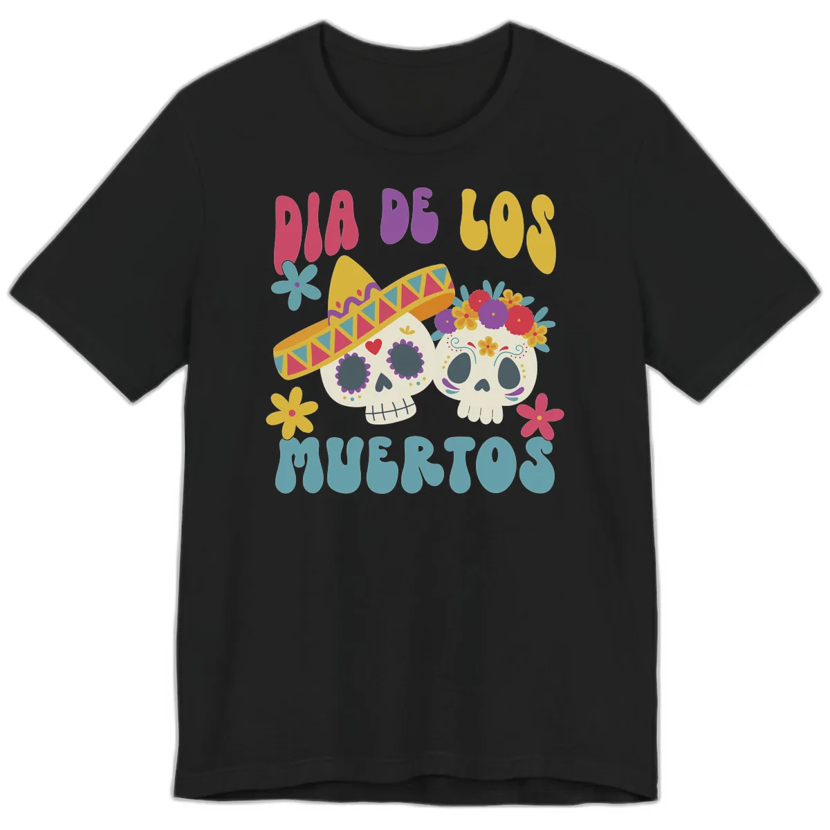 Vibrant Dia De Los Muertos Sugar Skulls Premium T-Shirt in Black
