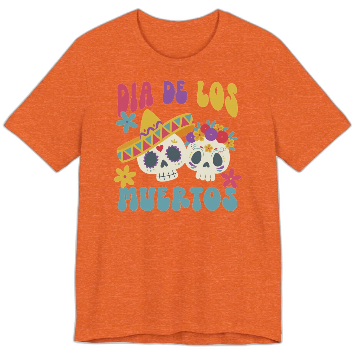Vibrant Dia De Los Muertos Sugar Skulls Premium T-Shirt in Heather Orange