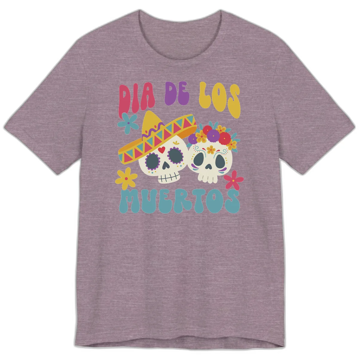 Vibrant Dia De Los Muertos Sugar Skulls Premium T-Shirt in Heather Purple