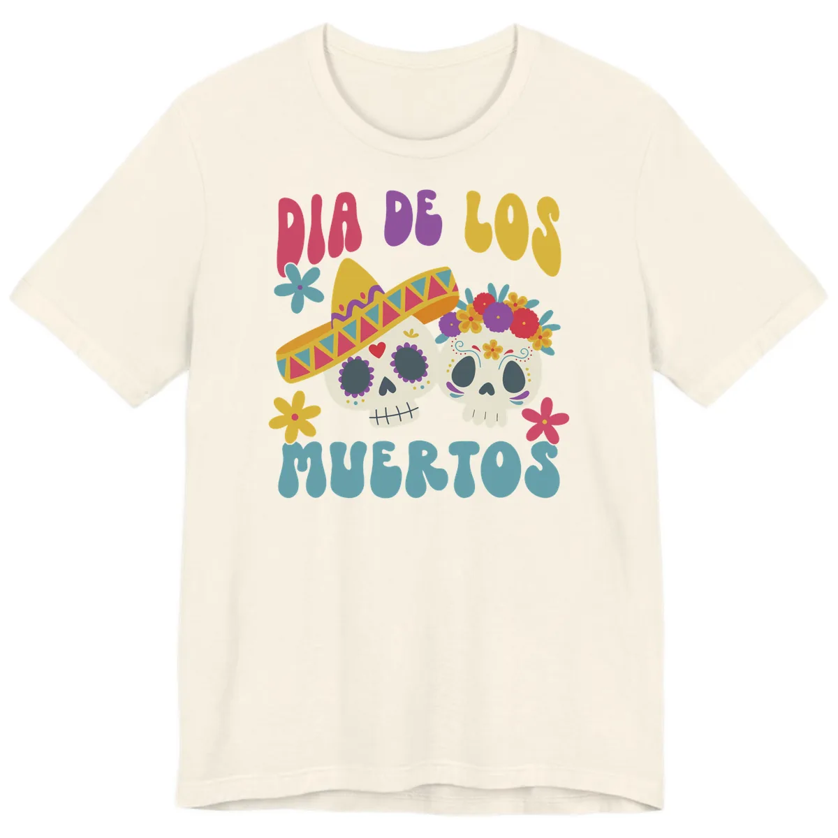 Vibrant Dia De Los Muertos Sugar Skulls Premium T-Shirt in Natural