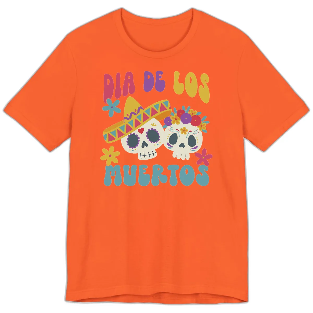 Vibrant Dia De Los Muertos Sugar Skulls Premium T-Shirt in Orange