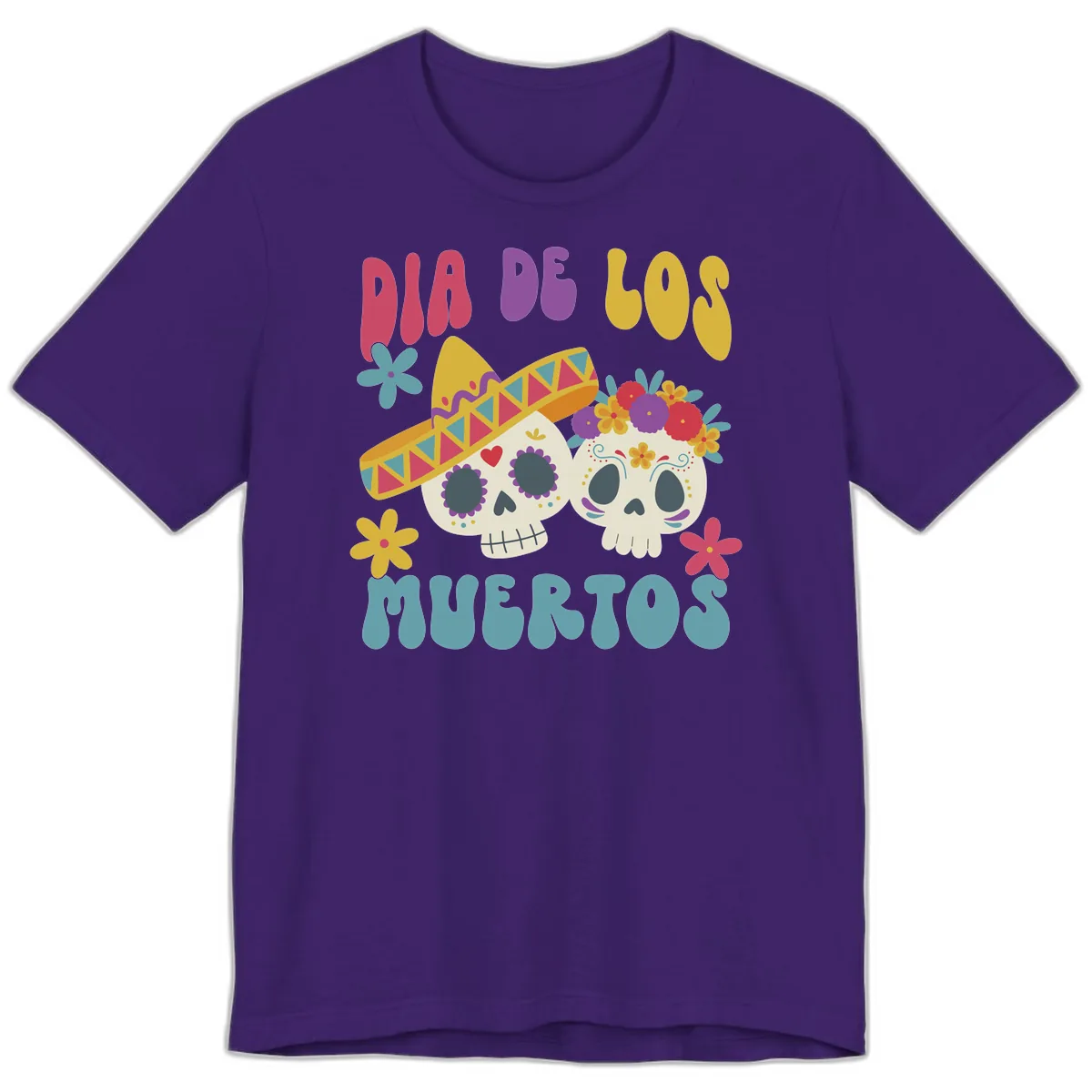 Vibrant Dia De Los Muertos Sugar Skulls Premium T-Shirt in Team Purple