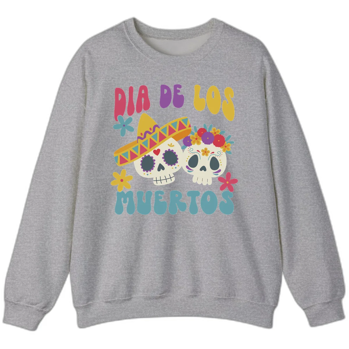 Vibrant Dia De Los Muertos Sugar Skulls Sweatshirt in Sport Grey