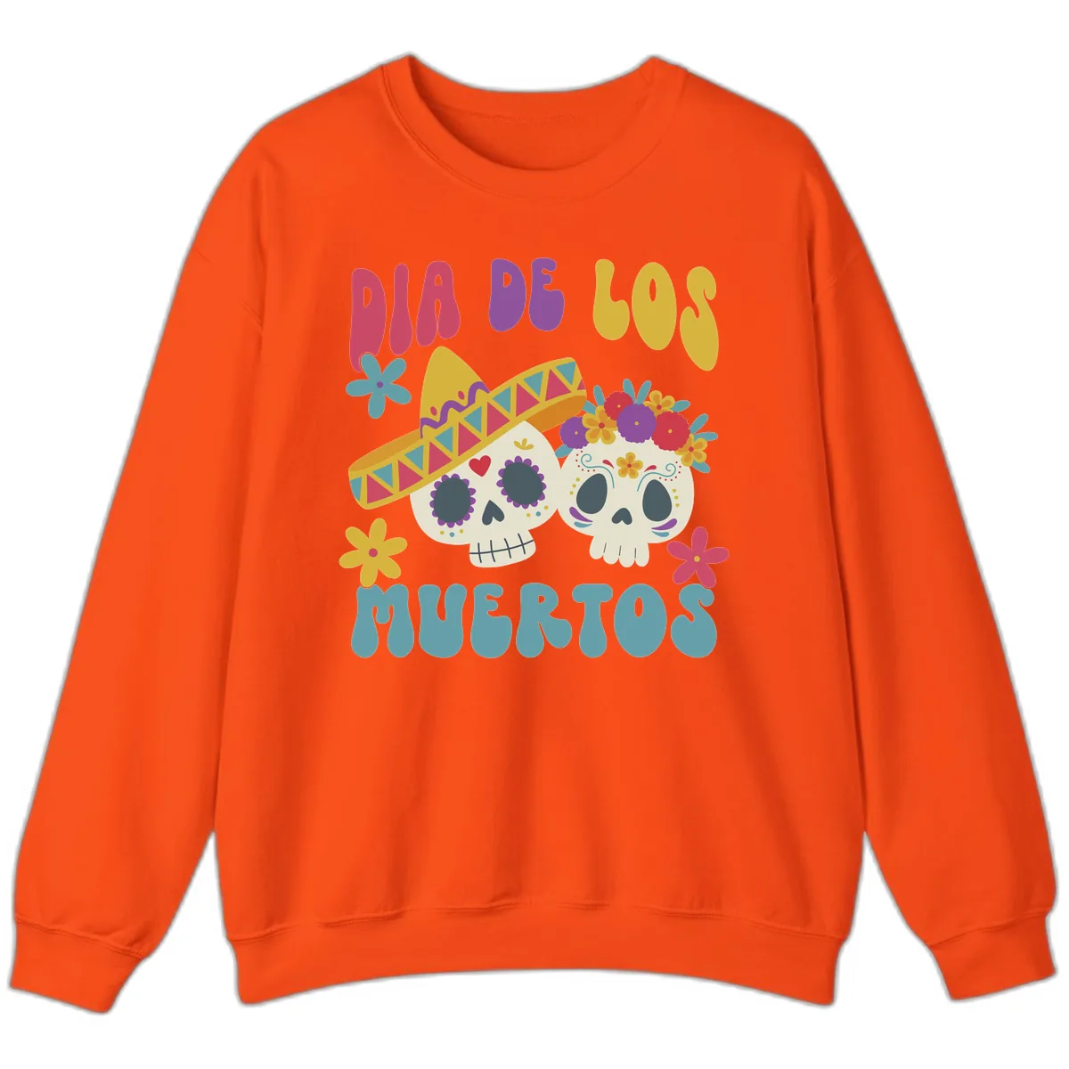 Vibrant Dia De Los Muertos Sugar Skulls Sweatshirt in Orange