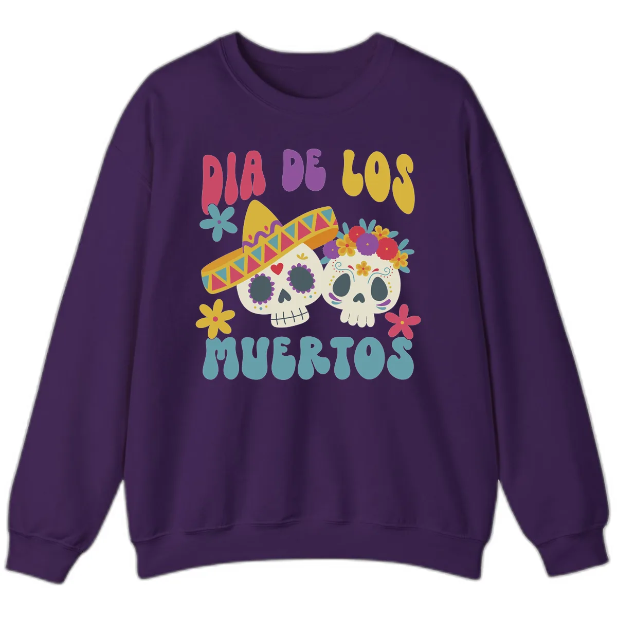 Vibrant Dia De Los Muertos Sugar Skulls Sweatshirt in Purple