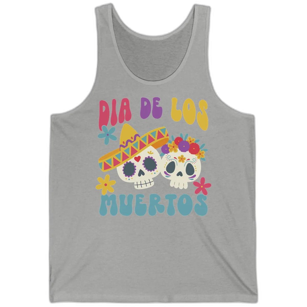 Vibrant Dia De Los Muertos Sugar Skulls Tank in Athletic Heather