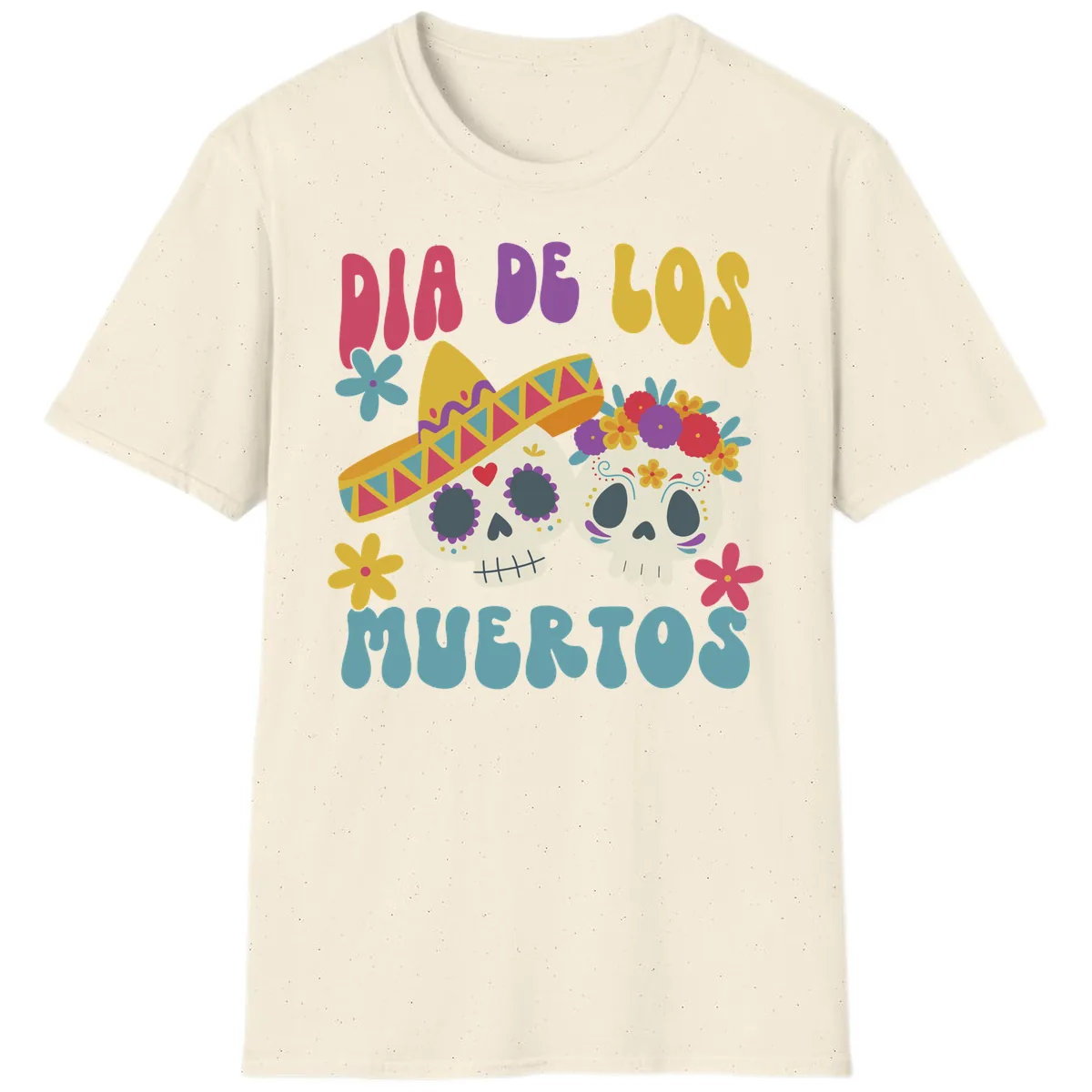 Vibrant Dia De Los Muertos Sugar Skulls T-Shirt in Natural