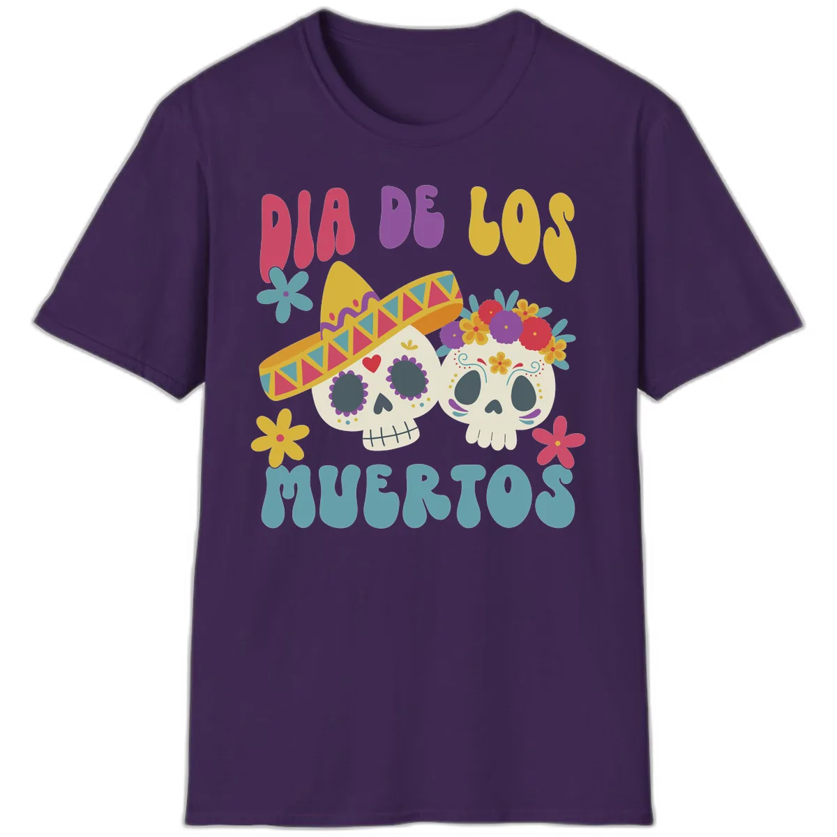 Vibrant Dia De Los Muertos Sugar Skulls T-Shirt in Purple