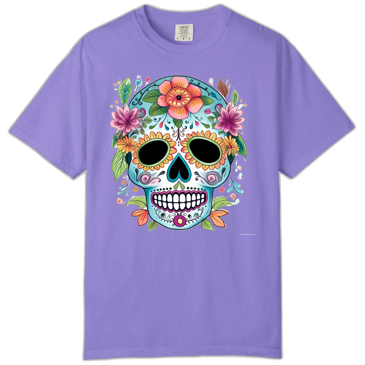 Vibrant Floral Calavera Skull Celebration Comfort Color in Violet