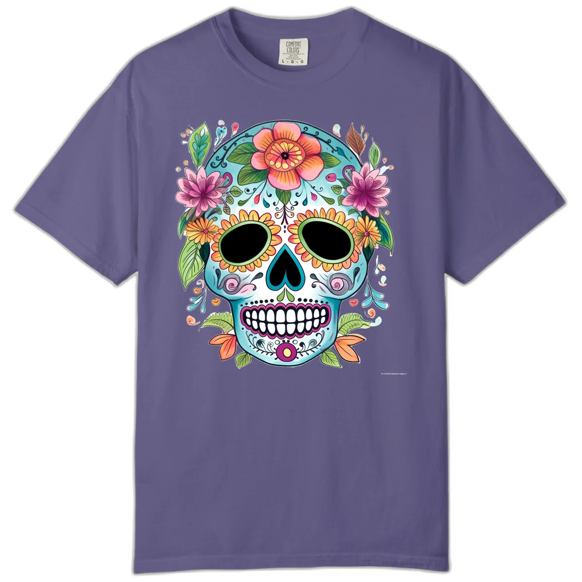 Vibrant Floral Calavera Skull Celebration Comfort Color in Grape