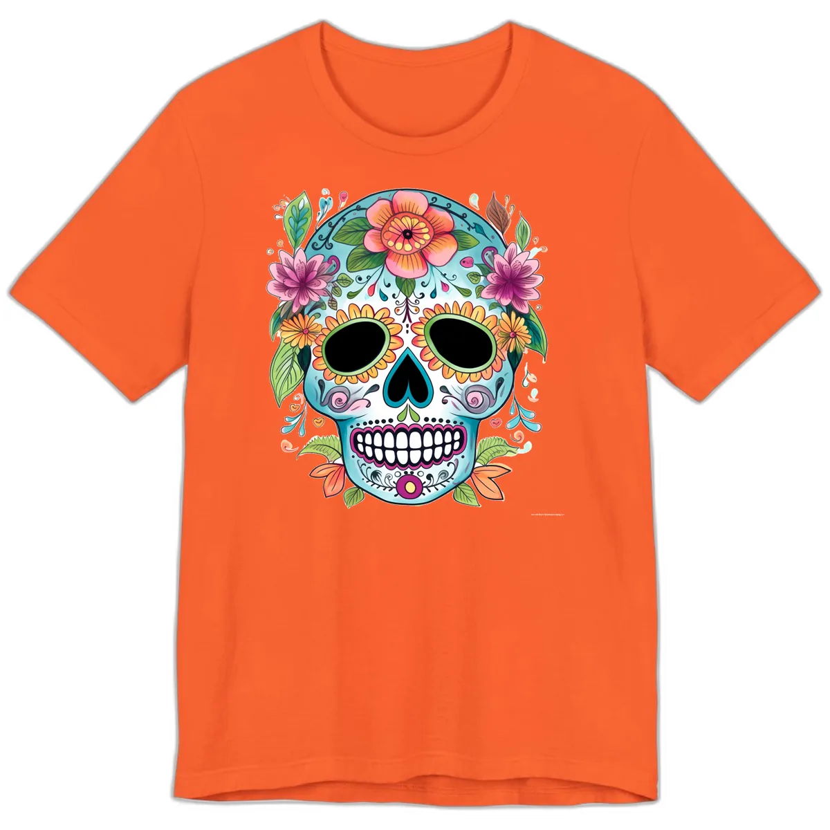 Vibrant Floral Calavera Skull Celebration Premium T-Shirt in Orange