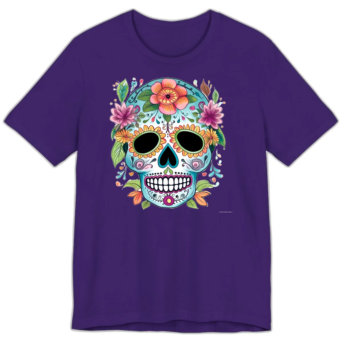 Vibrant Floral Calavera Skull Celebration Premium T-Shirt in Team Purple