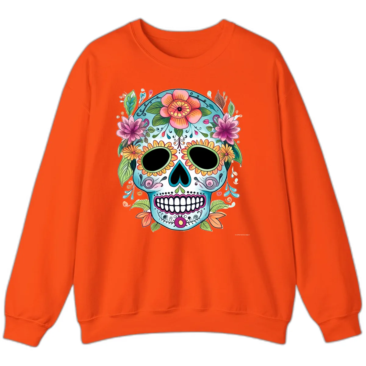 Vibrant Floral Calavera Skull Celebration Sweatshirt in Orange