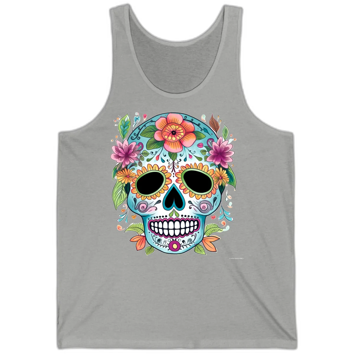 Vibrant Floral Calavera Skull Celebration Tank in Athletic Heather