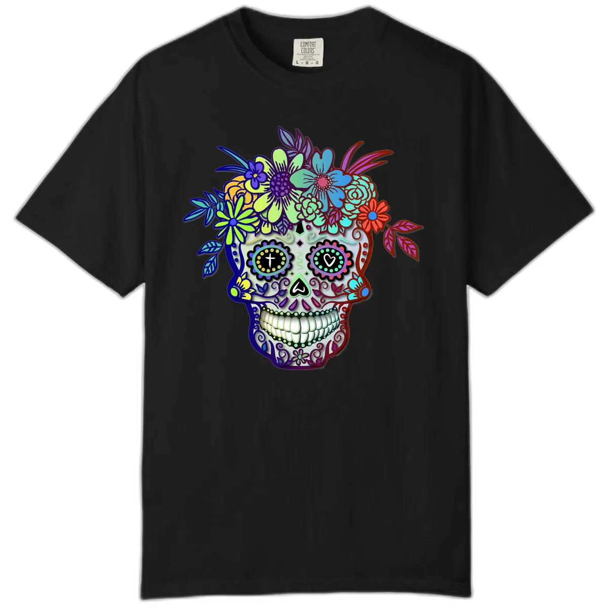 Vibrant Floral Crown Calavera Sugar Skull Comfort Color in Black