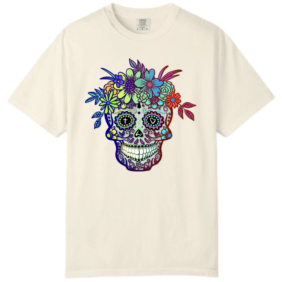 Vibrant Floral Crown Calavera Sugar Skull Comfort Color in Ivory