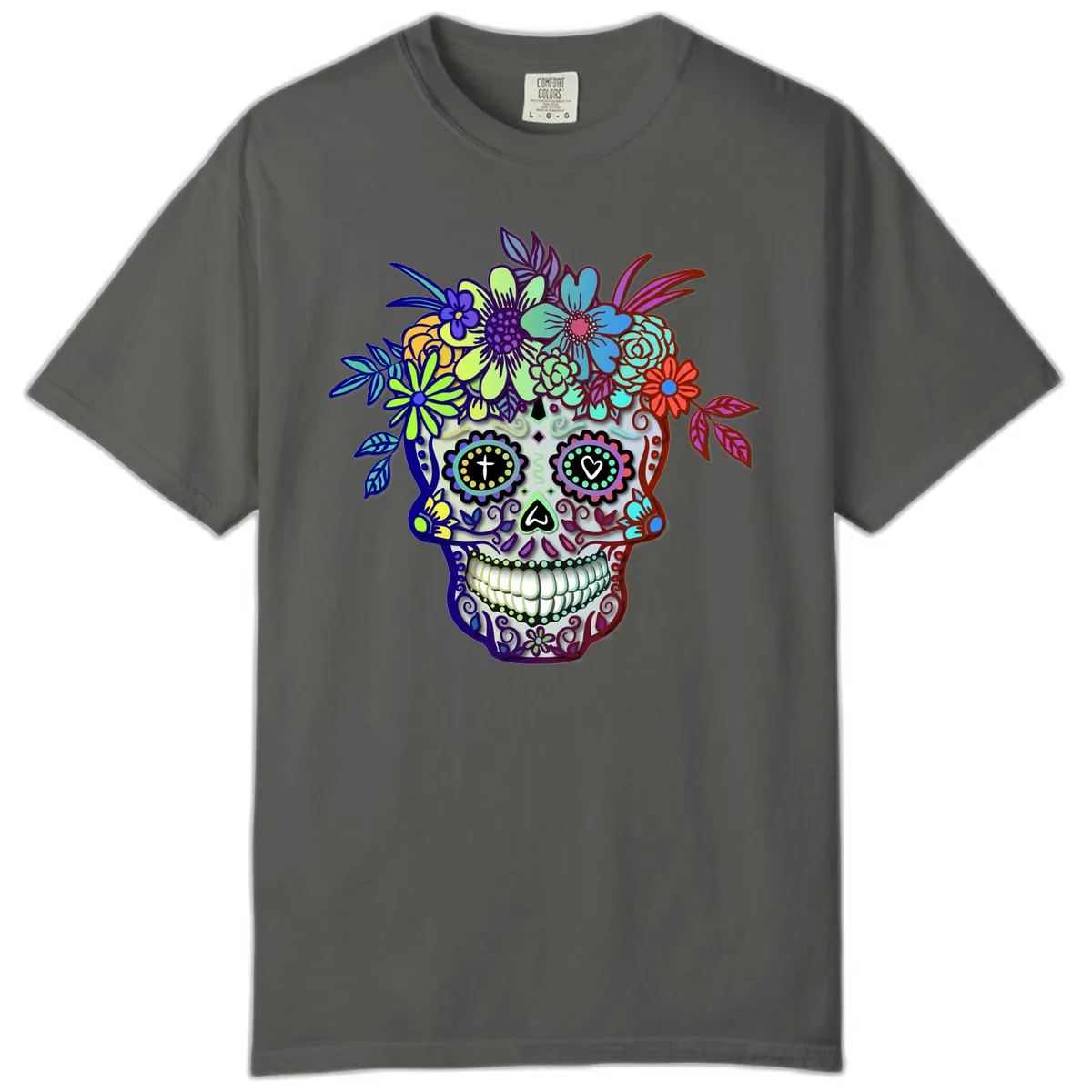 Vibrant Floral Crown Calavera Sugar Skull Comfort Color in Pepper