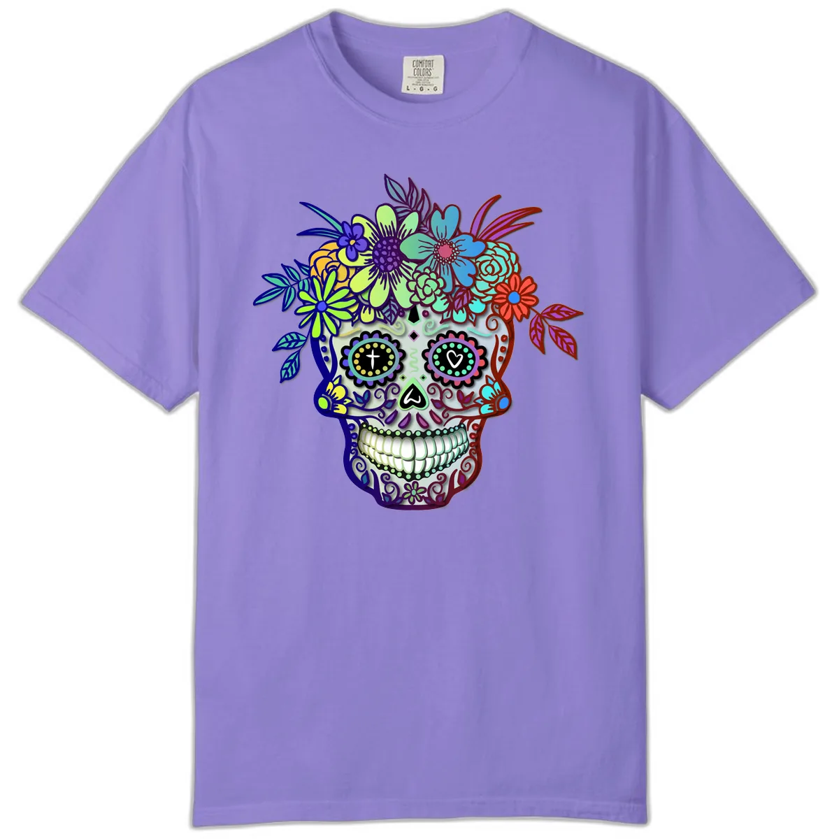 Vibrant Floral Crown Calavera Sugar Skull Comfort Color in Violet