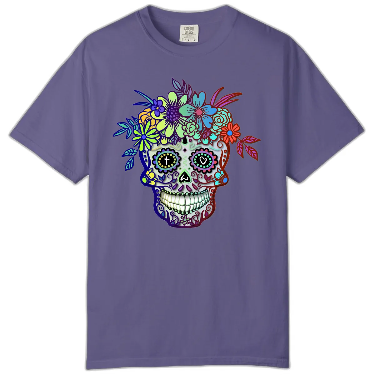 Vibrant Floral Crown Calavera Sugar Skull Comfort Color in Grape