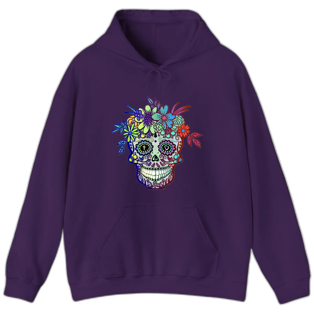 Vibrant Floral Crown Calavera Sugar Skull Hoodie in Purple