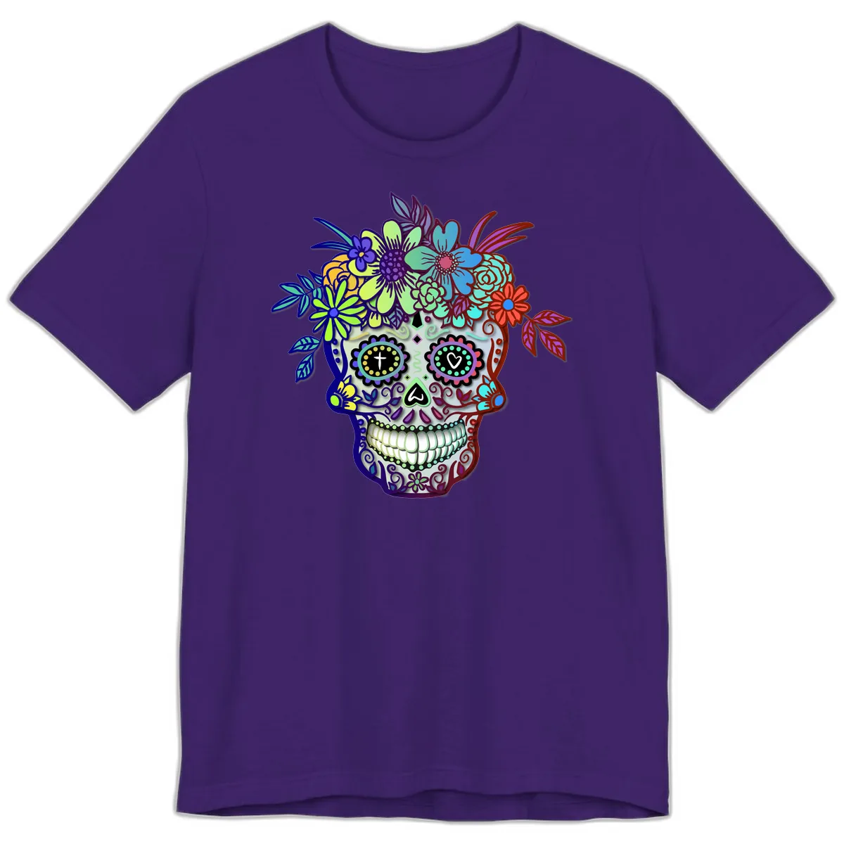 Vibrant Floral Crown Calavera Sugar Skull Premium T-Shirt in Team Purple