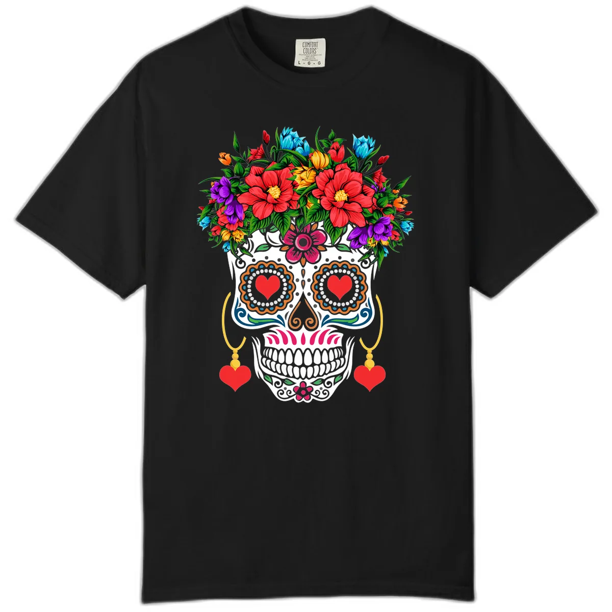 Floral Crown Calavera Sugar Skull Comfort Color in Black