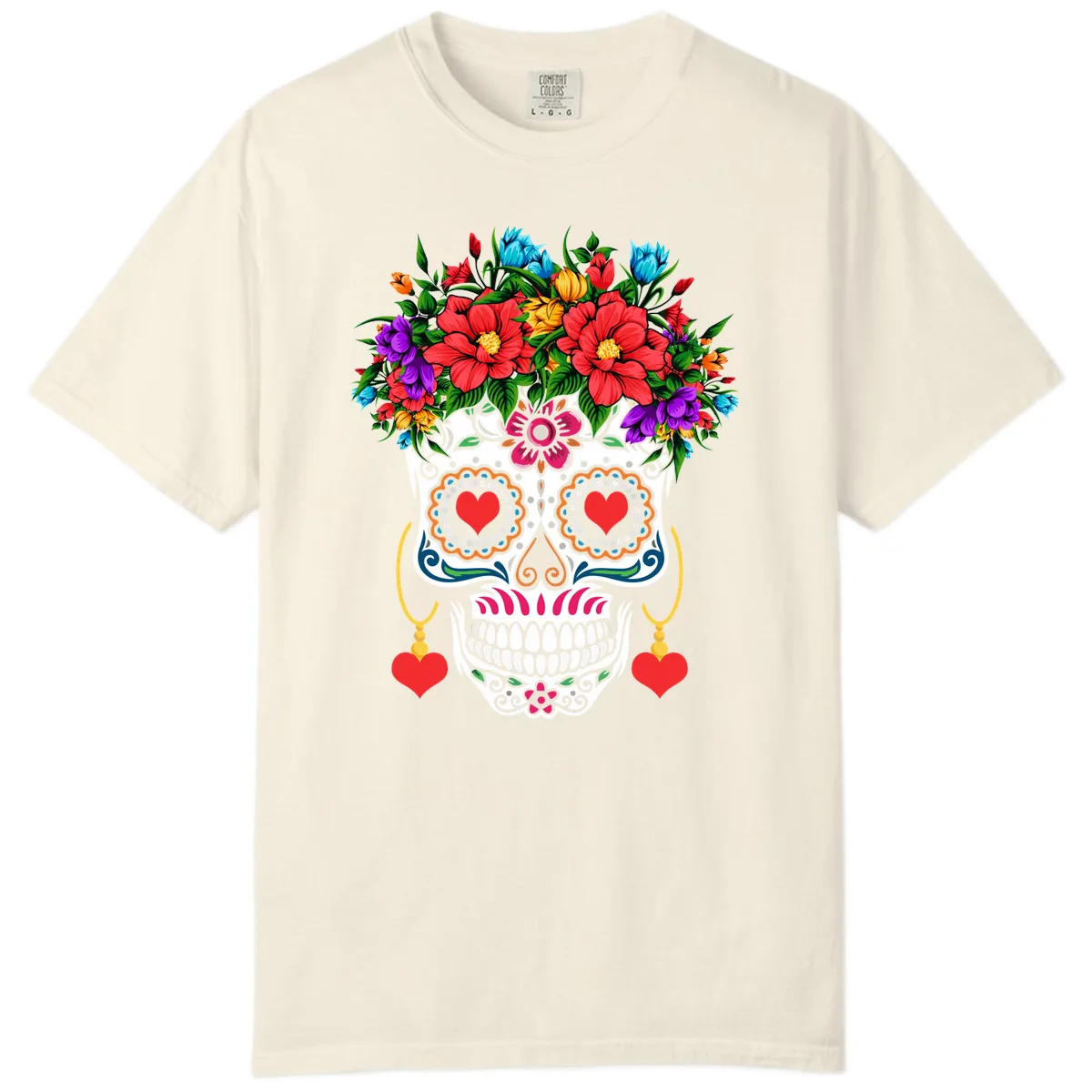 Floral Crown Calavera Sugar Skull Comfort Color in Ivory
