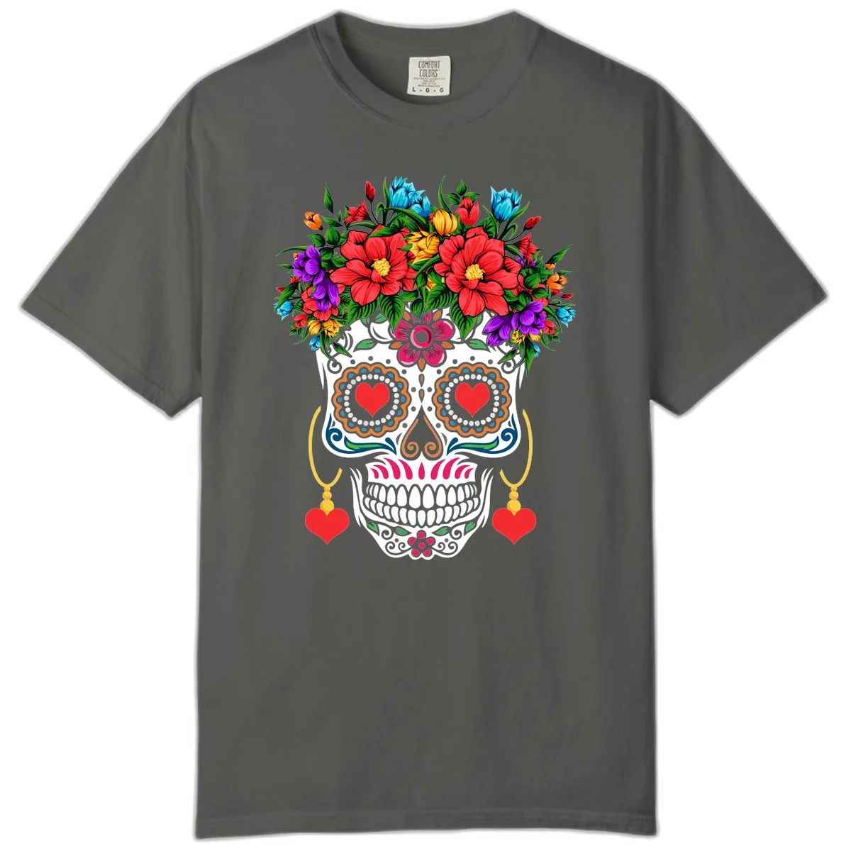 Floral Crown Calavera Sugar Skull Comfort Color in Pepper